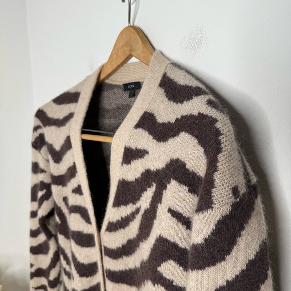 J. Crew Ribbed V-neck Wool Blend Zebra Stripe Knit Cardigan Size M Button Front - Picture 8 of 16